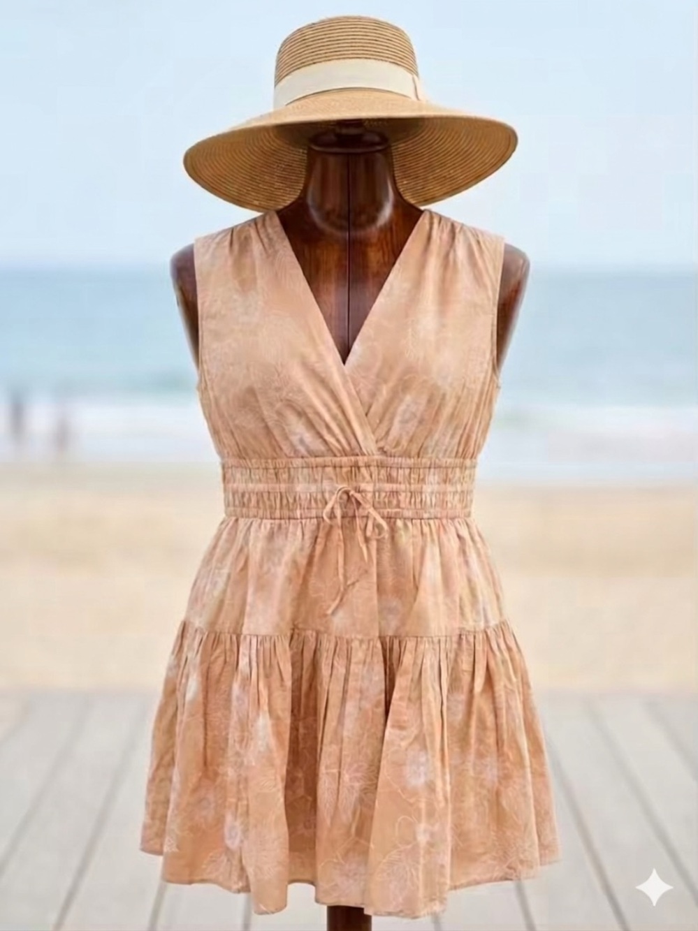 Tommy Hilfiger Tan/Beige Floral Wrap Mini Dress - Size 10 (NWT)